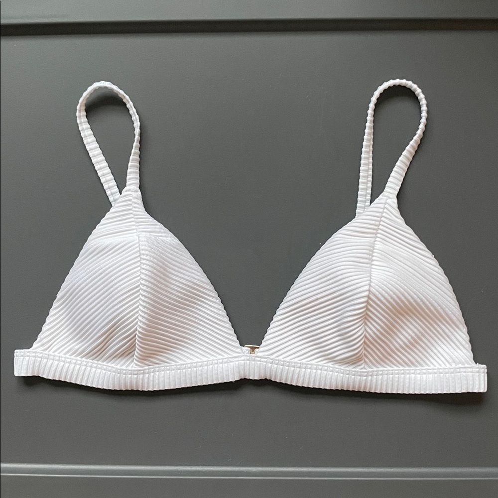 Hollister White Ribbed Bikini Top